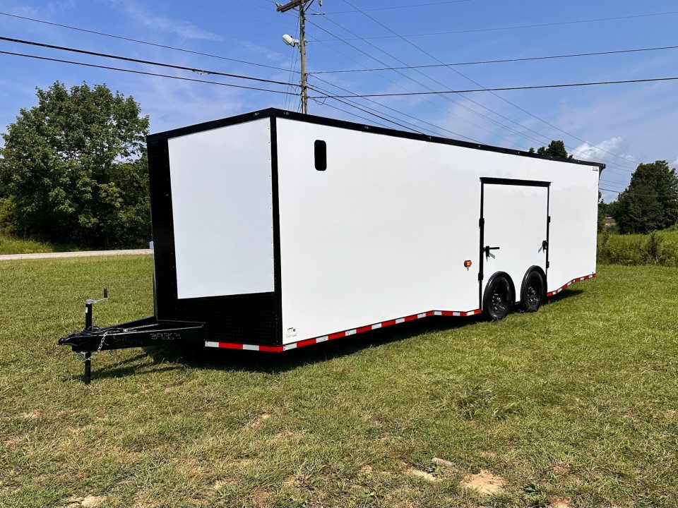 New 2026 Luxe 8.5x28 Race Trailer - Finished Interior- 7000lb Spread Torsion - Recessed E-Track-Full Escape Door-Removable Fender