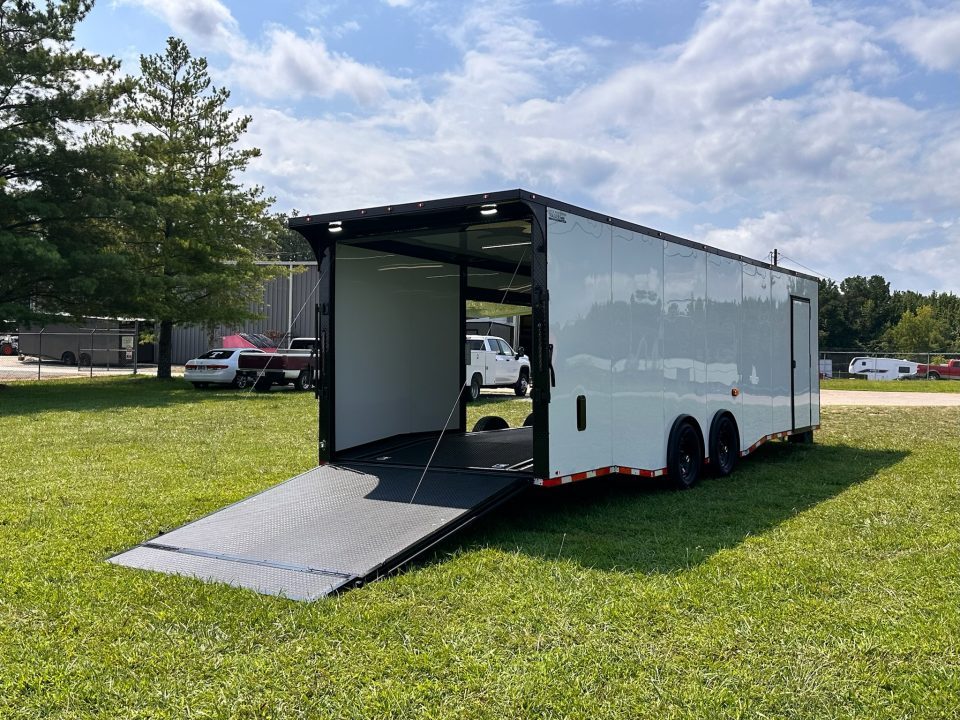 New 2026 Luxe 8.5x28 Race Trailer - Finished Interior- 7000lb Spread Torsion - Recessed E-Track-Full Escape Door-Removable Fender