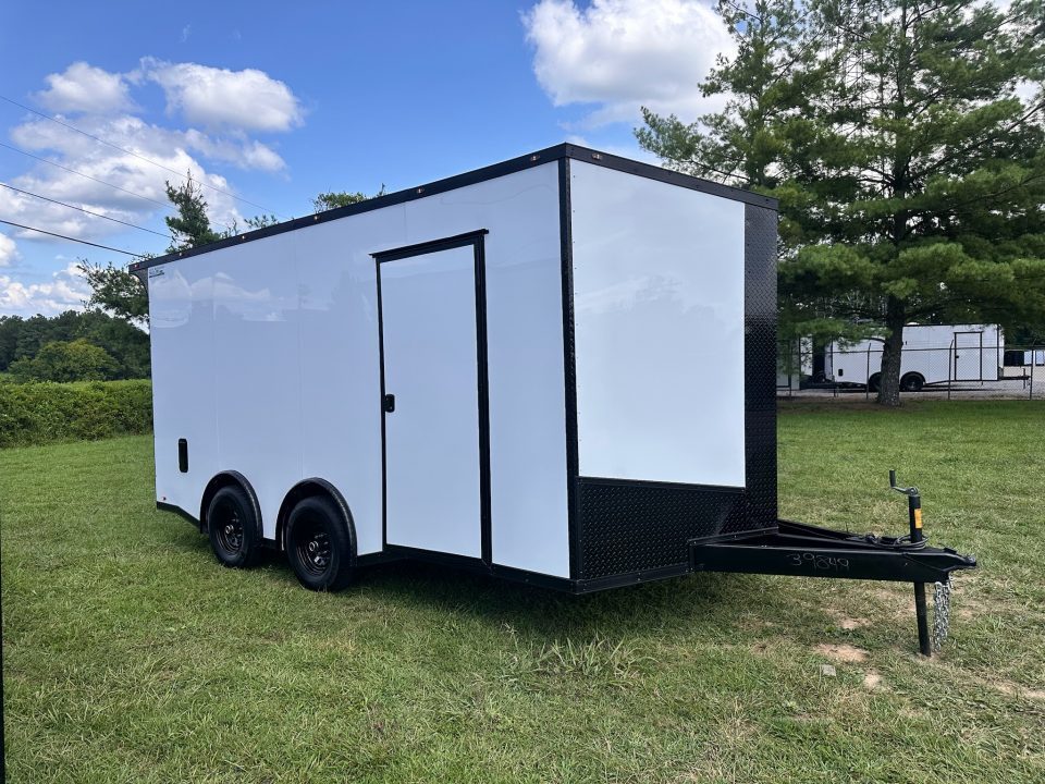New 2026 Luxe 8.5x16 Car Hauler-5200 Torsion- White poly- Blackout- Enclosed Trailer
