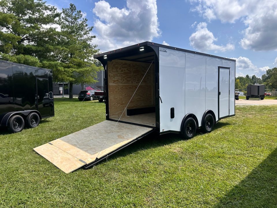 New 2026 Luxe 8.5x16 Car Hauler-5200 Torsion- White poly- Blackout- Enclosed Trailer