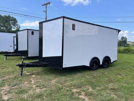 New 2026 Luxe 8.5x16 Car Hauler-5200 Torsion- White poly- Blackout- Enclosed Trailer