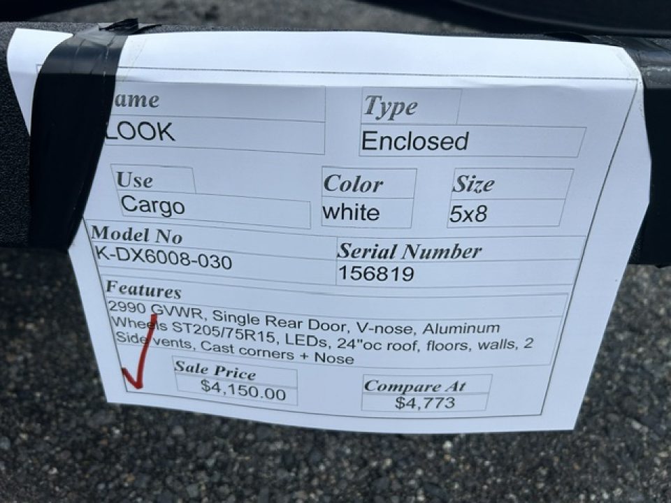 New 2027 Look Trailers 5'X8' With Side Hinged Single Door , 2990 lb. GVWR Cargo / Enclosed Trailer