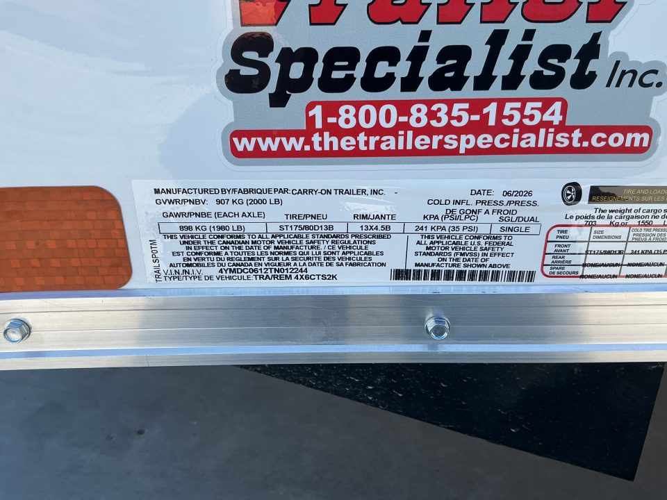 New 2026 Trail Marshal 4X6CTS2K 4FT X 6FT 2K GVW Cargo / Enclosed Trailer