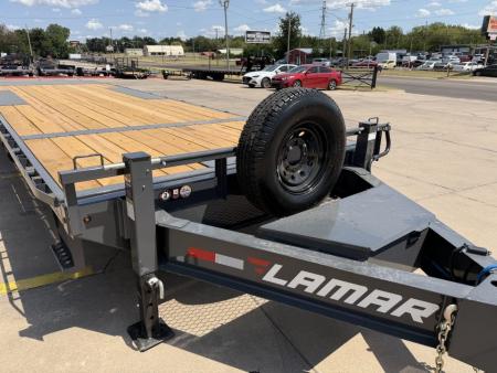 New #157848 2027 LAMAR FA 26 X 102 BUMPER PULL 14K DECKOVER FULL BED TILT W/ SPARE TIRE