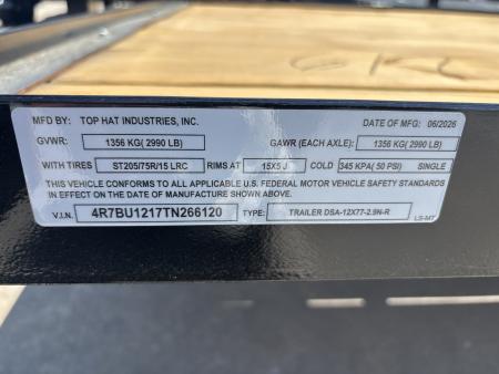 New #266120 2026 TOP HAT DSA 12 X 77 SINGLE AXLE ANGLE TOP 3.5K UTILITY W/ RAMP GATE