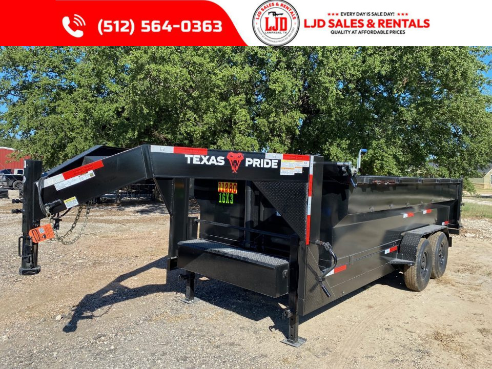 New 2026 Texas Pride - 16'x3' Dump Trailer- Tarp - 16K GVWR - Spreader - Ramps