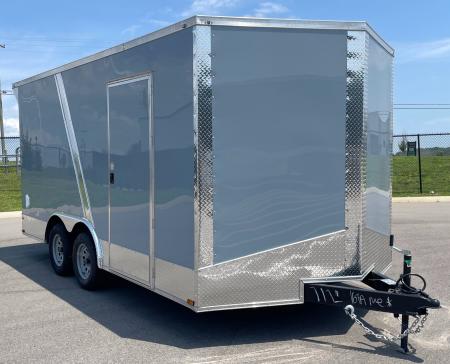 New Arctic Silver 8.5 x 16' Enclosed Cargo Trailer: 7,000 GVWR, Ramp Door, Polycore