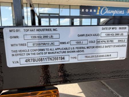 New #266194 2026 TOP HAT DJX 5 X 8 SINGLE AXLE ANGLE TOP 3.5K UTILITY W/ 48" RAMP GATE