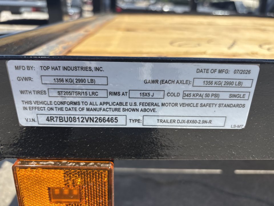 New #266465 2026 TOP HAT DJX 5 X 8 SINGLE AXLE ANGLE TOP 3.5K UTILITY W/ 48" RAMP GATE