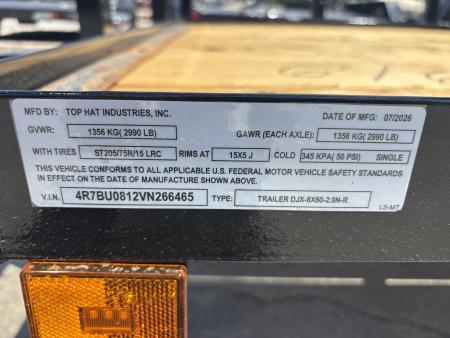 New #266465 2026 TOP HAT DJX 5 X 8 SINGLE AXLE ANGLE TOP 3.5K UTILITY W/ 48" RAMP GATE