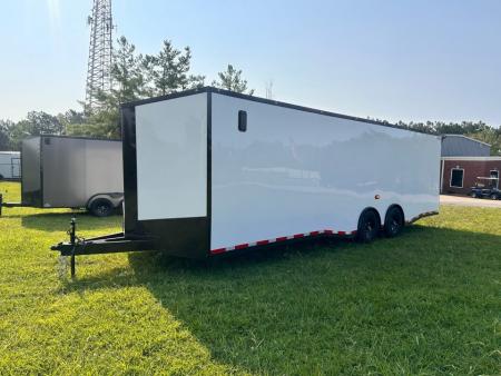 New 2026 Luxe 8.5x28 Car Hauler 7000lb Spread Torsion - Full Escape Door-Removable Fender Car / Racing Trailer