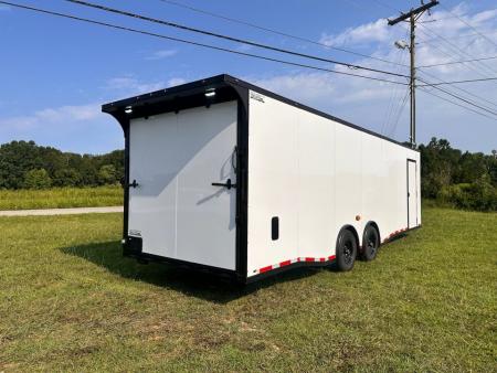New 2026 Luxe 8.5x28 Car Hauler 7000lb Spread Torsion - Full Escape Door-Removable Fender Car / Racing Trailer