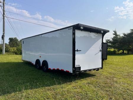 New 2026 Luxe 8.5x28 Car Hauler 7000lb Spread Torsion - Full Escape Door-Removable Fender Car / Racing Trailer