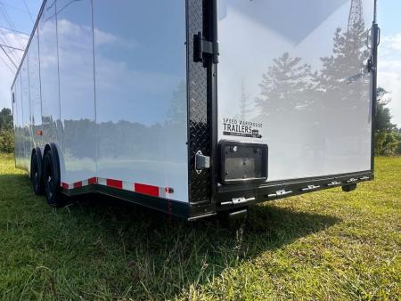 New 2026 Luxe 8.5x28 Car Hauler 7000lb Spread Torsion - Full Escape Door-Removable Fender Car / Racing Trailer