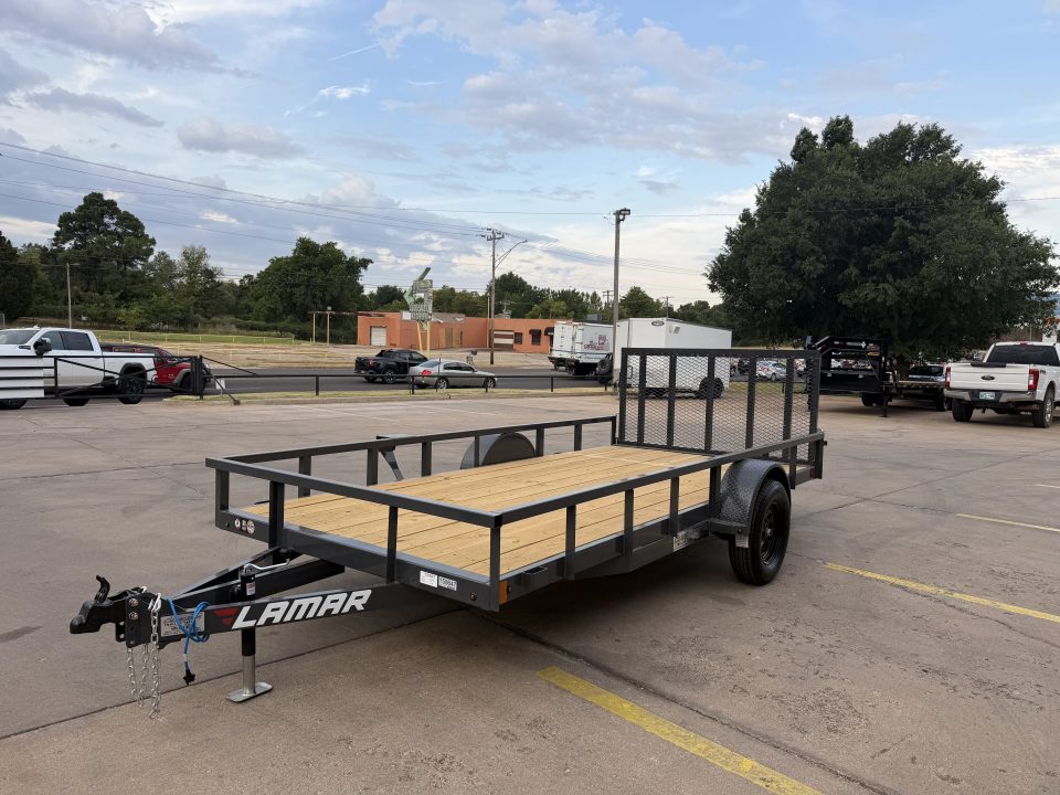 New #158647 2027 LAMAR UC 14 X 77 SINGLE AXLE SQUARE TUBE TOP 3K UTILITY W/ REAR RAMP GATE