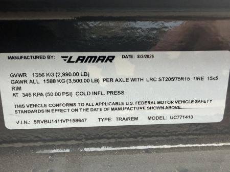 New #158647 2027 LAMAR UC 14 X 77 SINGLE AXLE SQUARE TUBE TOP 3K UTILITY W/ REAR RAMP GATE
