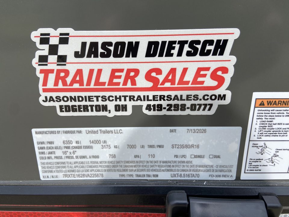New United Trailers UXT-8.5X16 Contractor