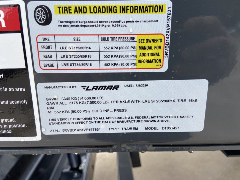 New Lamar 83"X14' Dump Trailer