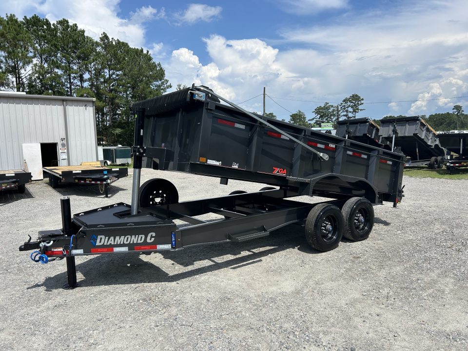 New 2027 Diamond C LPT210 Dump Trailer, 7x16, 10K Super Single Axles, 32" Sides, Swing Tarp, Hydraulic Jack