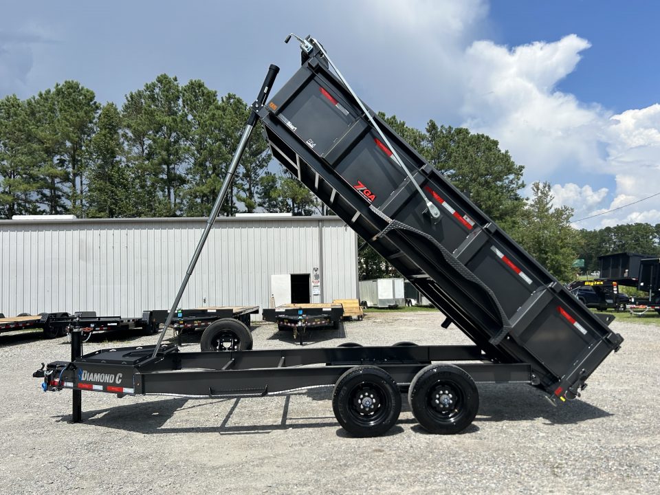 New 2027 Diamond C LPT210 Dump Trailer, 7x16, 10K Super Single Axles, 32" Sides, Swing Tarp, Hydraulic Jack