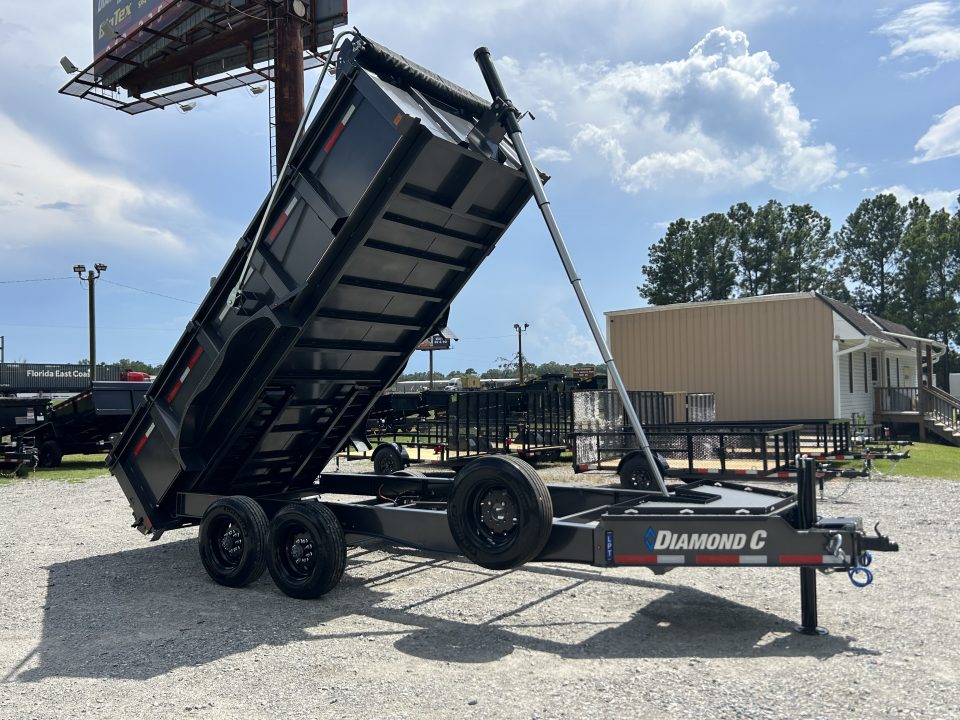 New 2027 Diamond C LPT210 Dump Trailer, 7x16, 10K Super Single Axles, 32" Sides, Swing Tarp, Hydraulic Jack