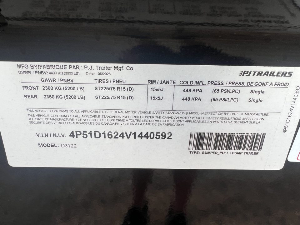 New 2027 PJ Trailers 72 X 12 D3 Dump Trailer