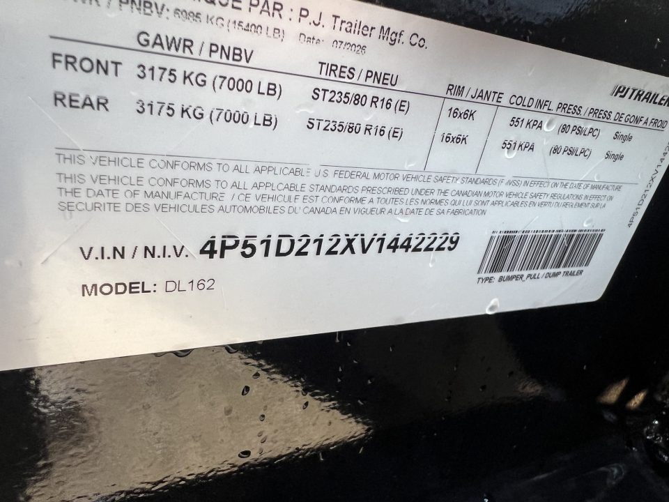New 2027 PJ Trailers 16 DL Dump Trailer