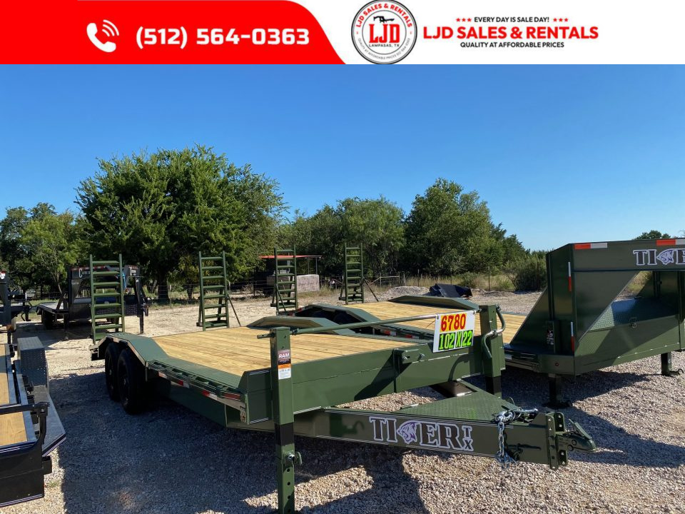 New 2026 Tiger - 102  X 22' - Equipment Trailer - Drive Over - Stand Up Ramps