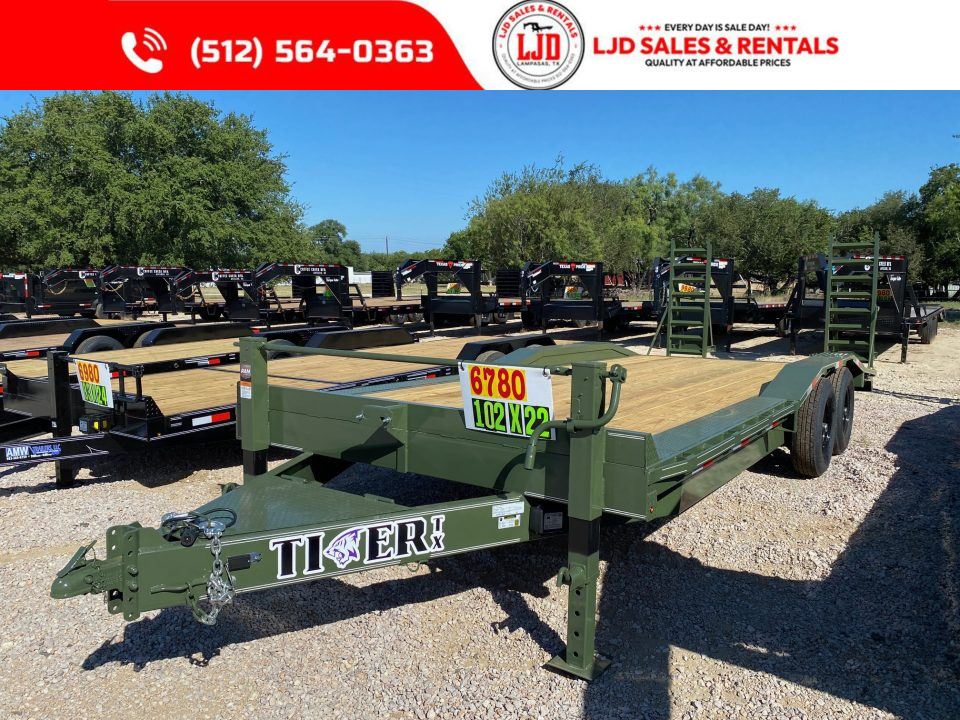 New 2026 Tiger - 102" X 22' - Equipment Trailer - Drive Over - Stand Up Ramps