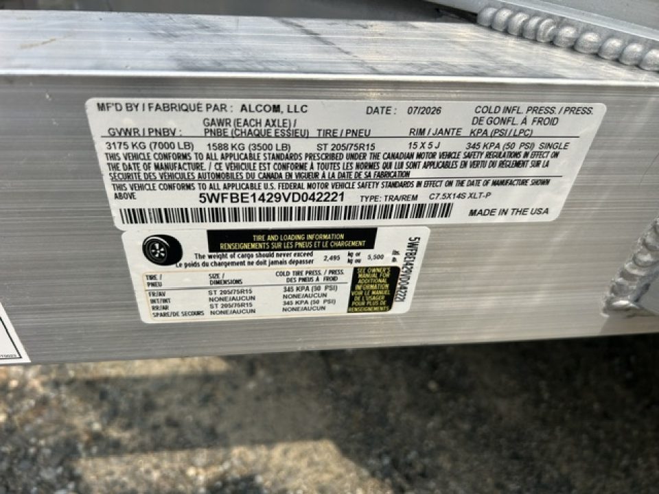 New 2027 ALCOM 7.5X14 tandem axle, 7,000 lb. GVWR XLT model Cargo / Enclosed Trailer