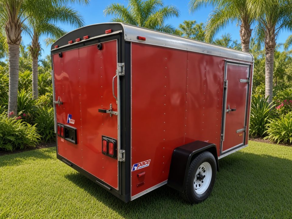Used 1995 Pace American 6x10 Enclosed Trailer – Red | 2,990 GVWR | Spare Tire Cargo / Enclosed Trailer
