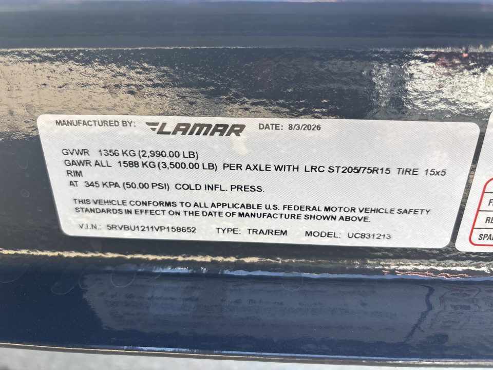 New #158652 2027 LAMAR UC 12 X 83 SINGLE AXLE PIPE TOP 3K UTILITY TRAILER W/ REAR RAMP GATE