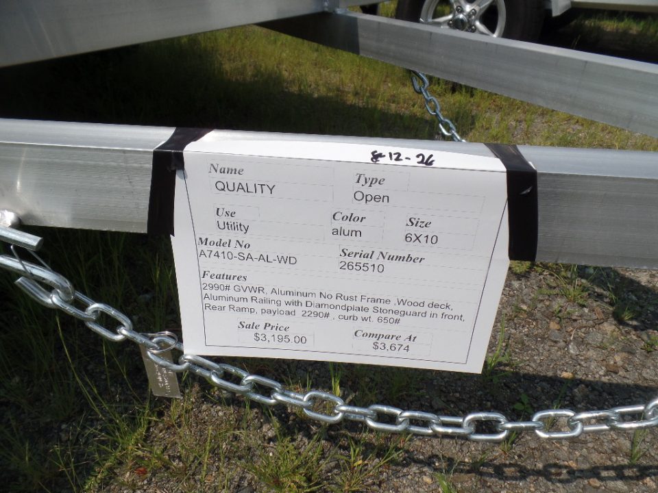 New 2026 Quality Steel and Aluminum 6 X 10 Aluminum Frame , Wood Deck Utility Trailer