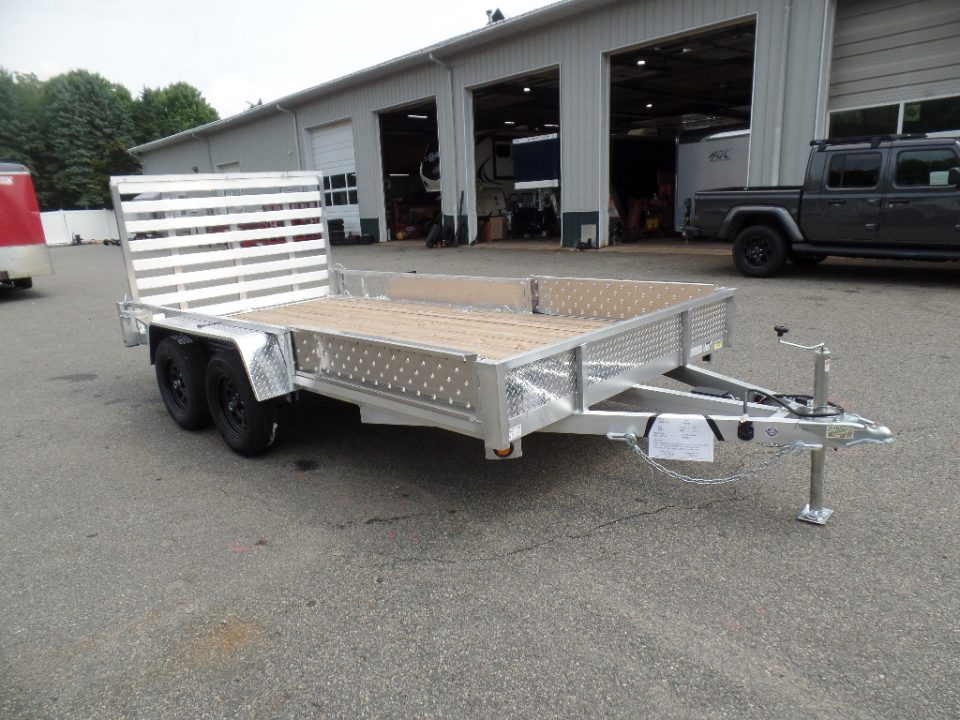 New 2026 Quality Steel and Aluminum 7X14 Aluminum frame Wood Deck, Single Axle with Side Ramps Utility Trailer