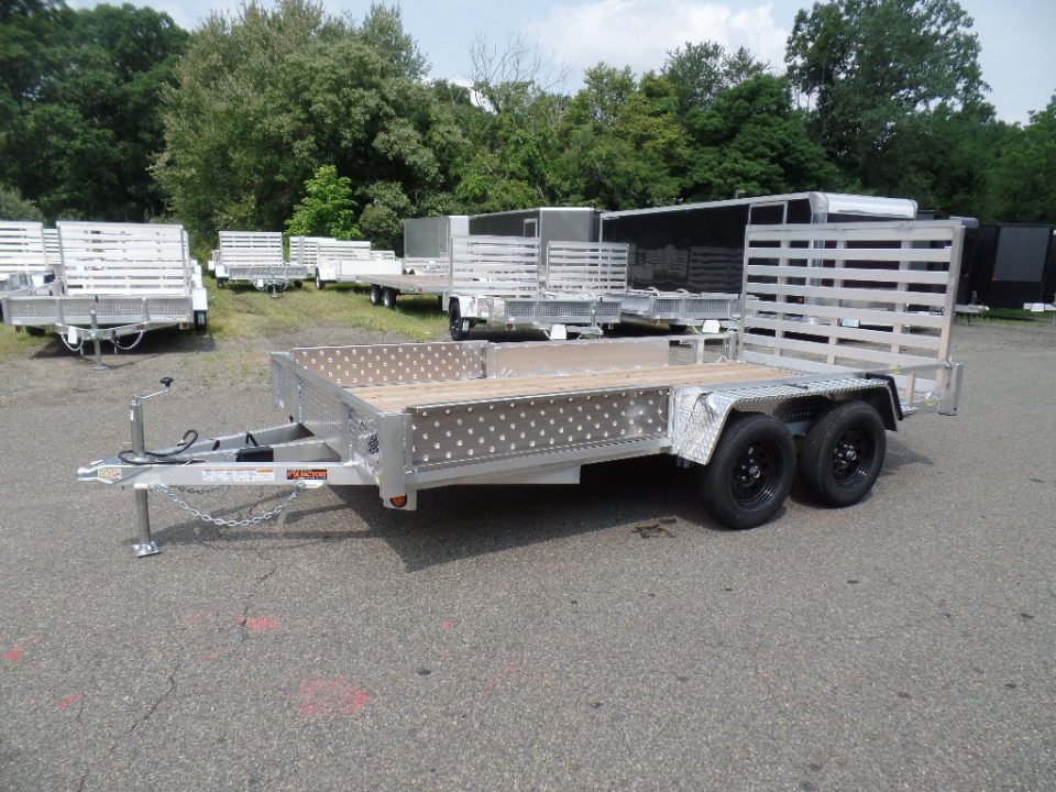 New 2026 Quality Steel and Aluminum 7X14 Aluminum frame Wood Deck, Single Axle with Side Ramps Utility Trailer
