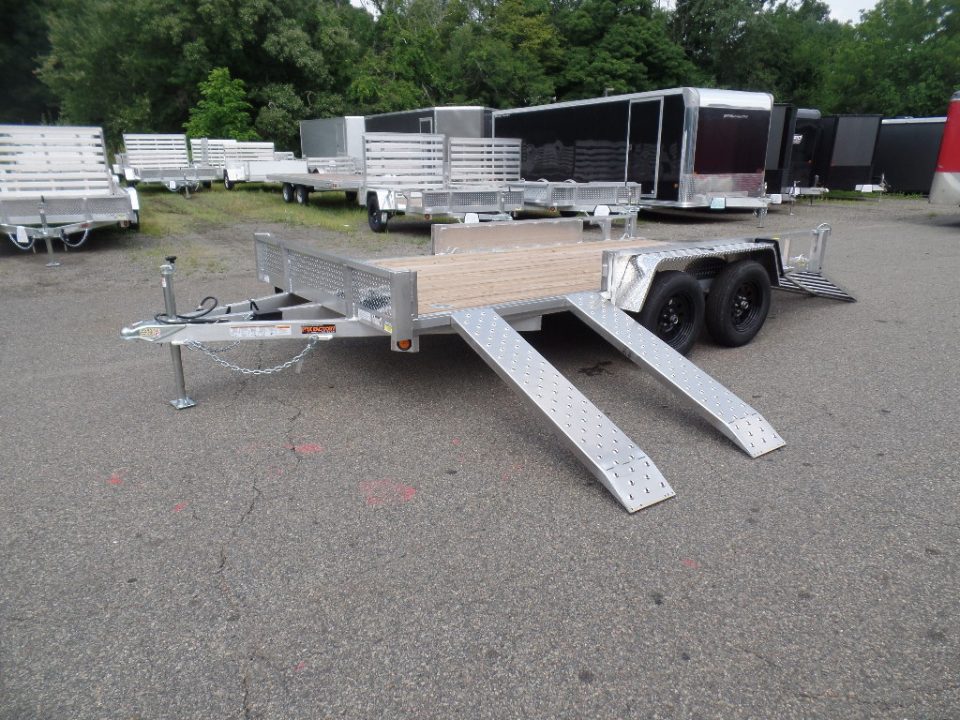 New 2026 Quality Steel and Aluminum 7X14 Aluminum frame Wood Deck, Single Axle with Side Ramps Utility Trailer