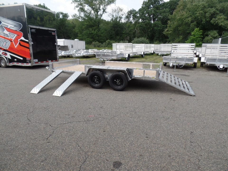 New 2026 Quality Steel and Aluminum 7X14 Aluminum frame Wood Deck, Single Axle with Side Ramps Utility Trailer