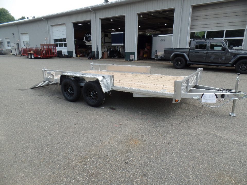 New 2026 Quality Steel and Aluminum 7X14 Aluminum frame Wood Deck, Single Axle with Side Ramps Utility Trailer