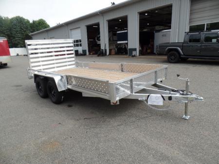 New 2026 Quality Steel and Aluminum 7X14 Aluminum frame Wood Deck, Single Axle with Side Ramps Utility Trailer