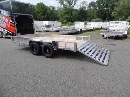 New 2026 Quality Steel and Aluminum 7X14 Aluminum frame Wood Deck, Single Axle with Side Ramps Utility Trailer