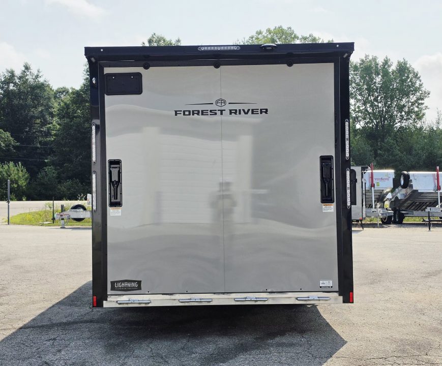 New 8 X 22 CAR HAULER ENCLOSED W/FRONT DROP DOWN DOOR ALL ALUMINUM 5200# AXLES 2027 LIGHTNING