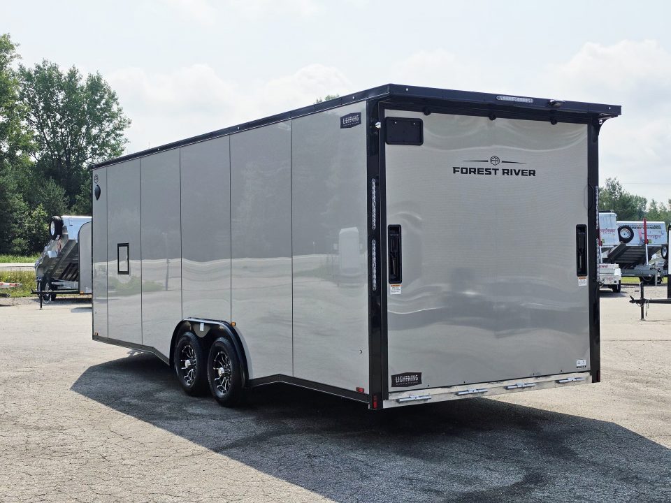 New 8 X 22 CAR HAULER ENCLOSED W/FRONT DROP DOWN DOOR ALL ALUMINUM 5200# AXLES 2027 LIGHTNING