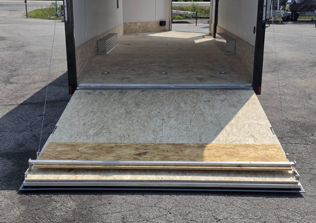 New 8 X 22 CAR HAULER ENCLOSED W/FRONT DROP DOWN DOOR ALL ALUMINUM 5200# AXLES 2027 LIGHTNING