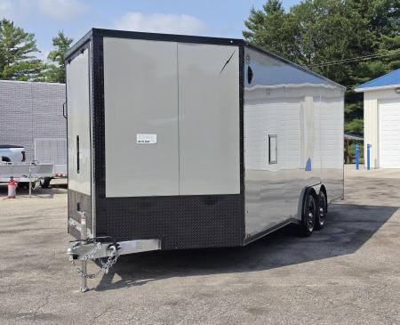 New 8 X 22 CAR HAULER ENCLOSED W/FRONT DROP DOWN DOOR ALL ALUMINUM 5200# AXLES 2027 LIGHTNING
