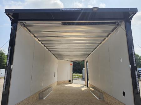 New 8 X 22 CAR HAULER ENCLOSED W/FRONT DROP DOWN DOOR ALL ALUMINUM 5200# AXLES 2027 LIGHTNING