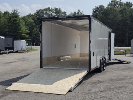 New 8 X 22 CAR HAULER ENCLOSED W/FRONT DROP DOWN DOOR ALL ALUMINUM 5200# AXLES 2027 LIGHTNING
