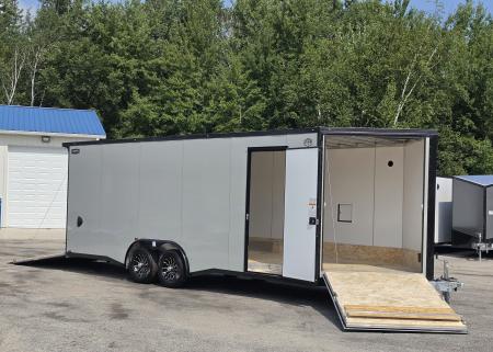 New 8 X 22 CAR HAULER ENCLOSED W/FRONT DROP DOWN DOOR ALL ALUMINUM 5200# AXLES 2027 LIGHTNING