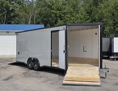 New 8 X 22 CAR HAULER ENCLOSED W/FRONT DROP DOWN DOOR ALL ALUMINUM 5200# AXLES 2027 LIGHTNING