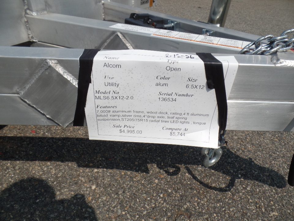 New 2026 ALCOM CLOSEOUT SALE ! 6.5' X 12" aluminum frame, tandem axle Utility Trailer