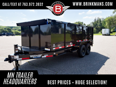 New Heavy Duty Top Hat 7x16 Dump Trailer 14K GVWR Scissor Lift & Tarp! Upgraded to 4' sides